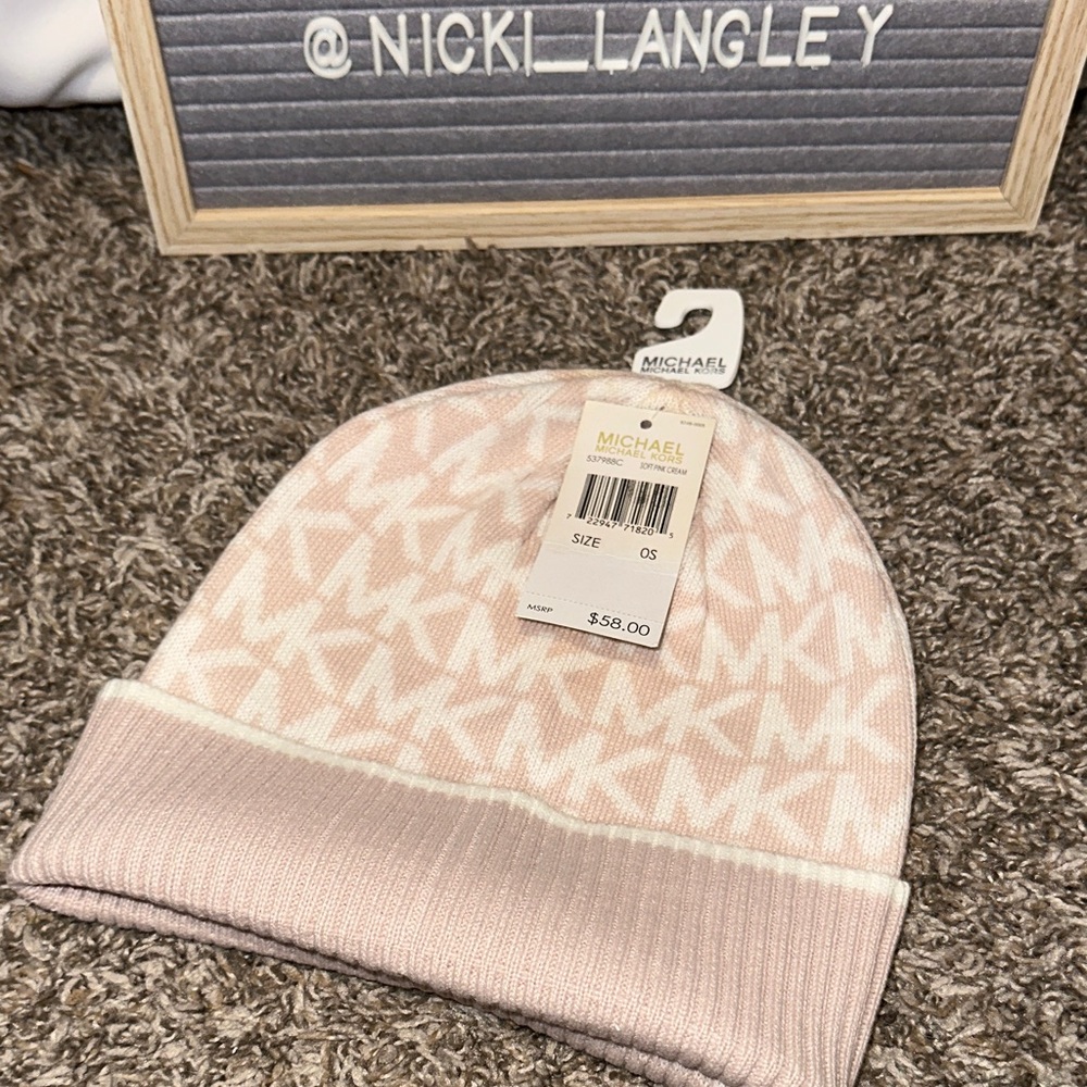 Michael Kors Light Pink Patterned Beanie
